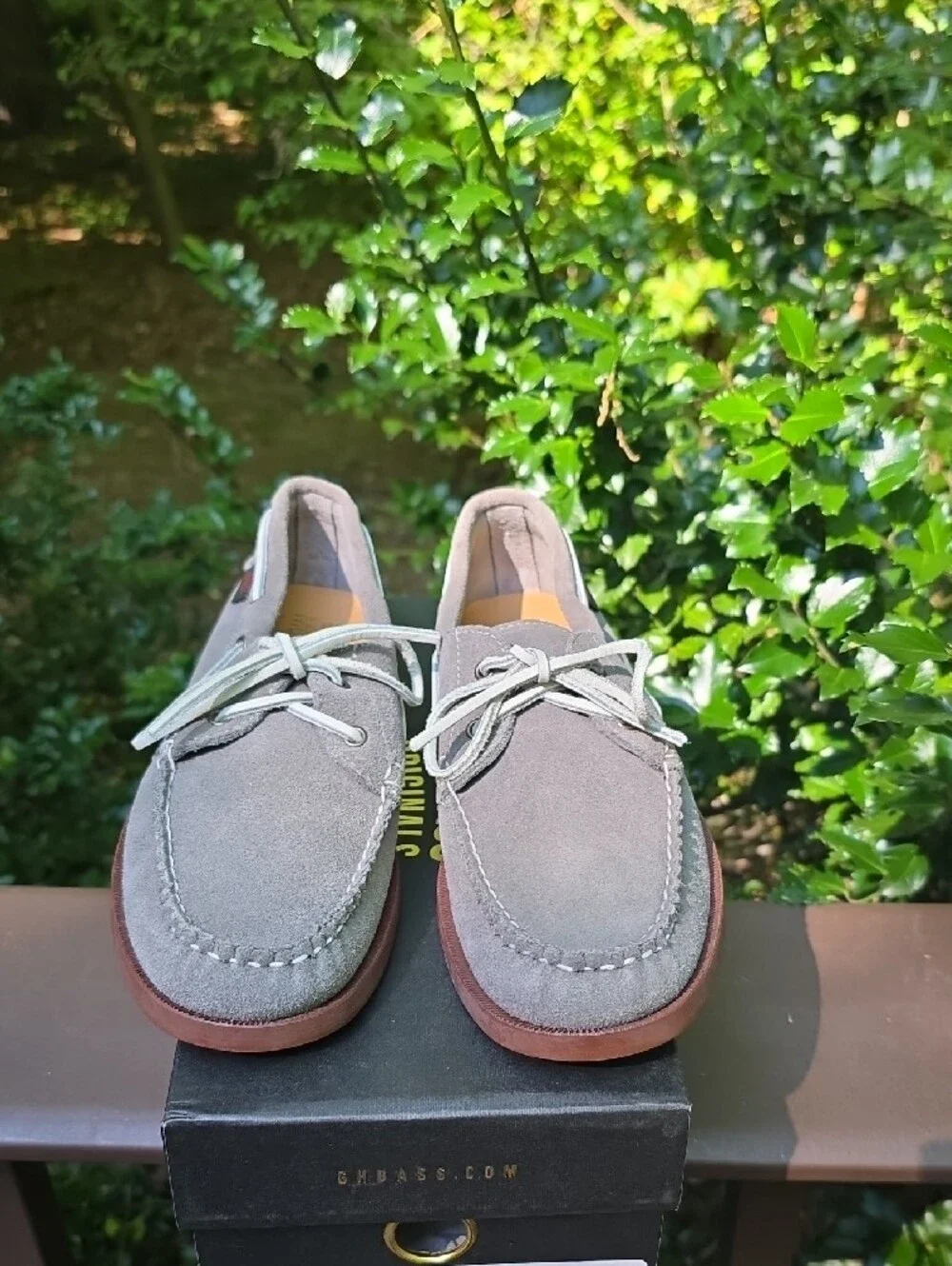 G.H. Bass & Co. Men’s Taupe Suede Boat Shoes with Brown Sole